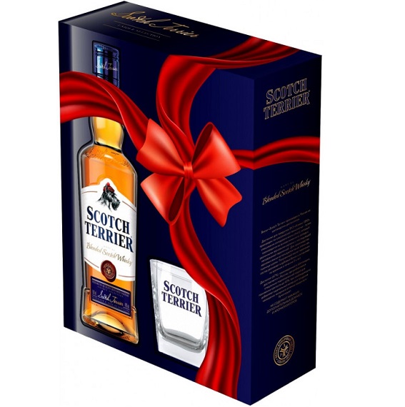 Виски Скотч Терьер 0,7л. 40% подарочная упаковка с бокалом
